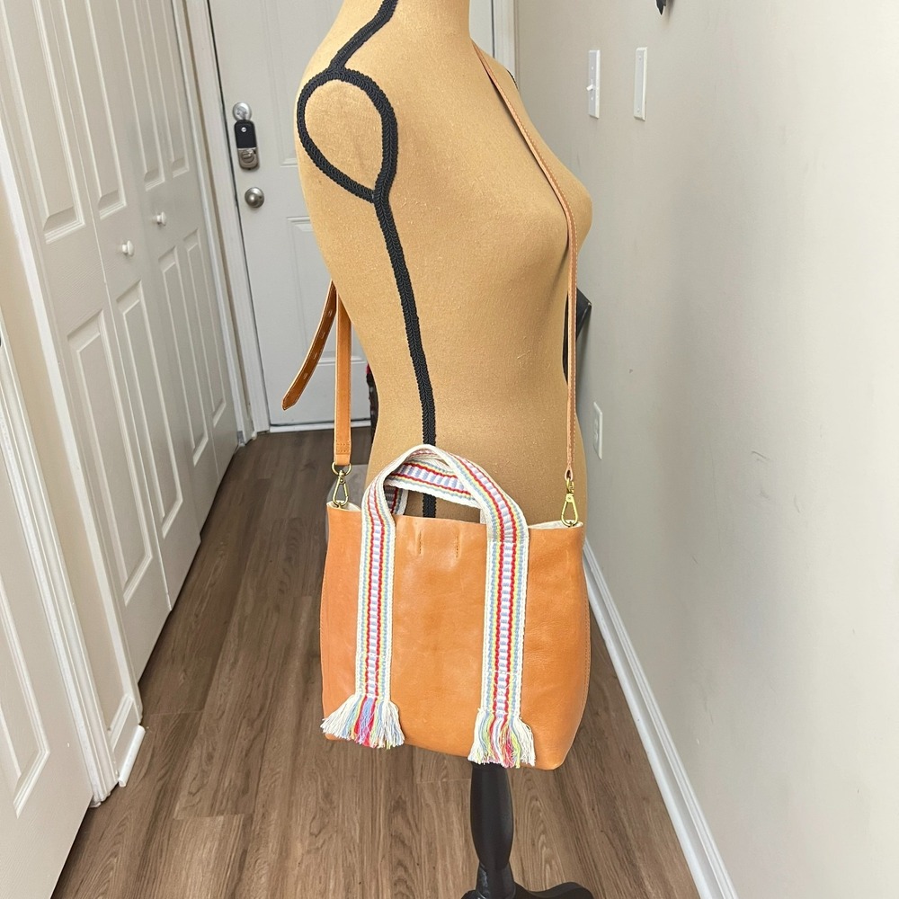 Madewell Transport Tote Tan Leather Crossbody Fringe Strap Boho Bag